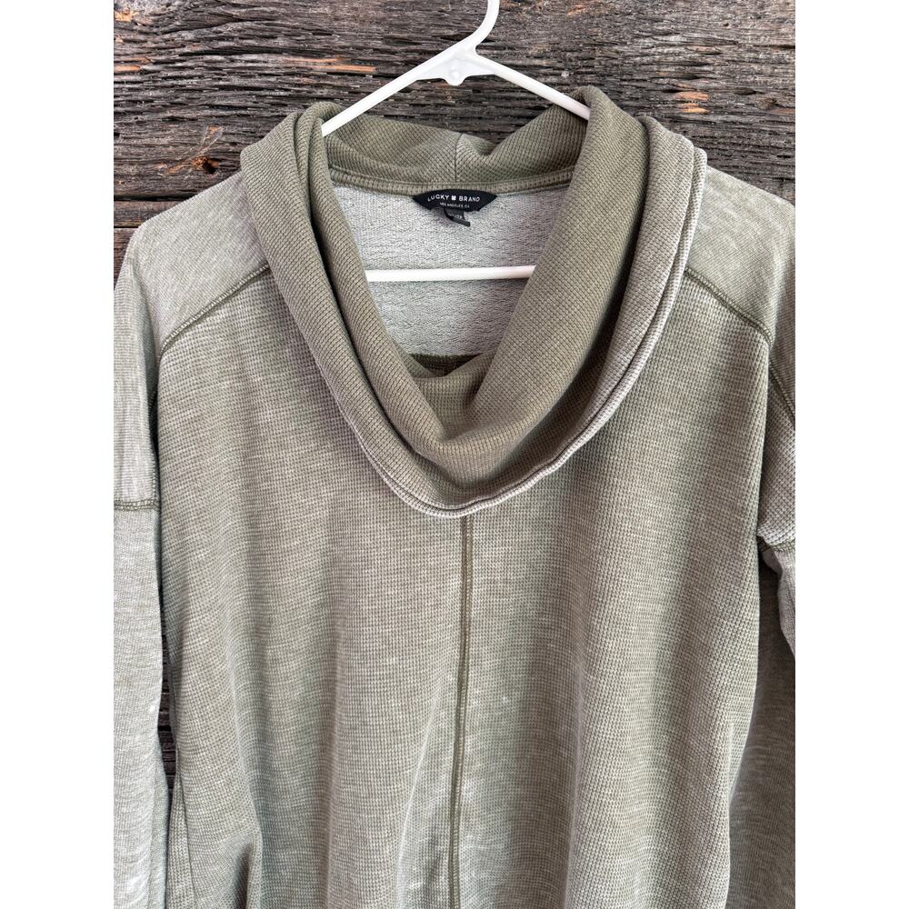 Lucky Brand Womens Muted Green/gray Cowl Neck Waffle Pullover High Low - Picture 2 of 6